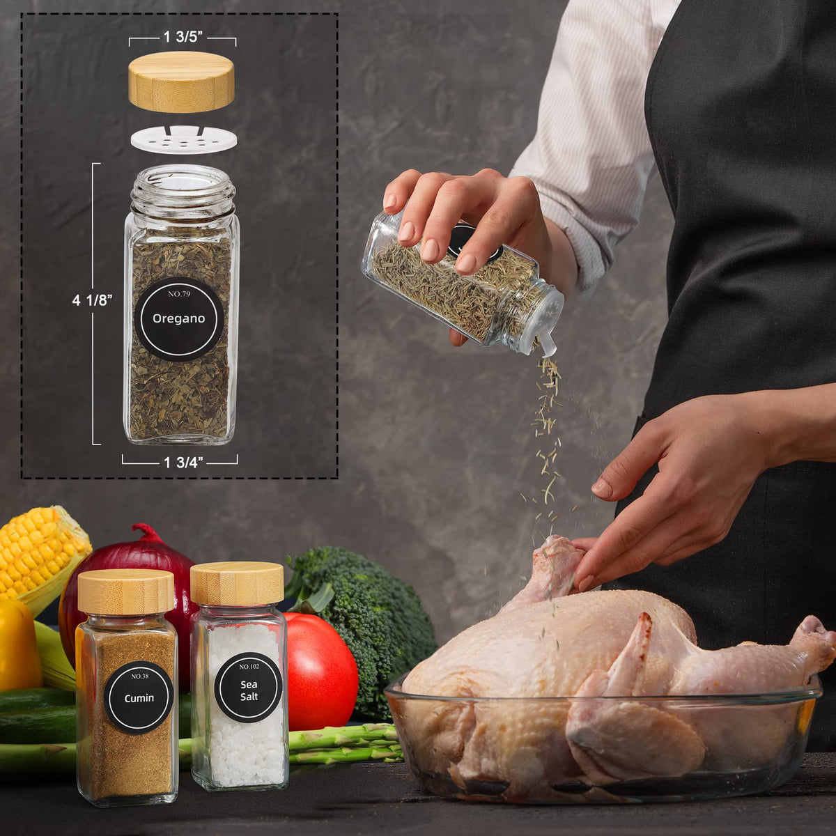 NETANY 2-in-1 shaker lids simplify pouring powders or herbs.