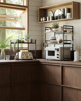 Reinforced shelves support up to 110 pounds for heavier appliances.