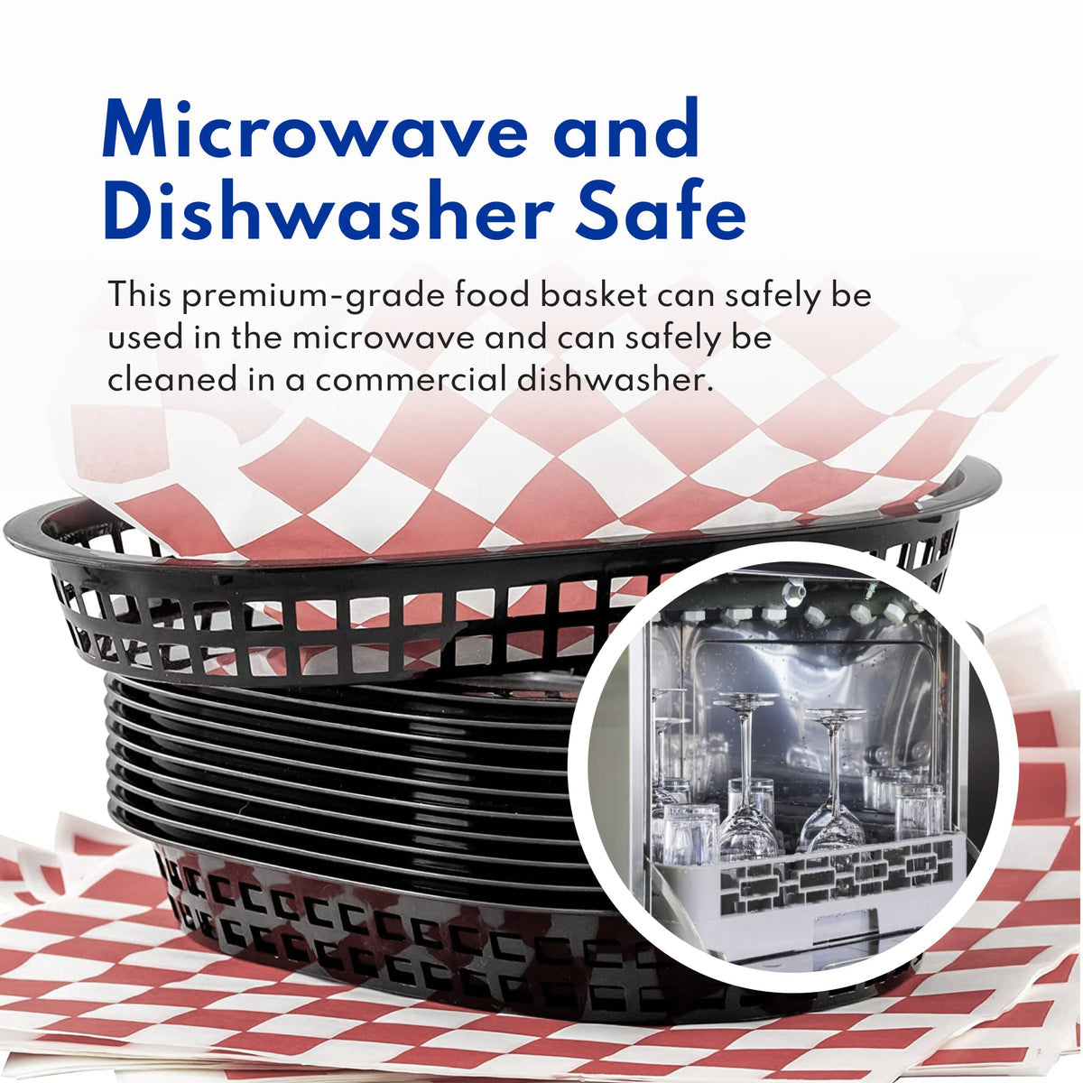 New Star fast-food baskets shown in dishwasher-safe cleaning scenario.