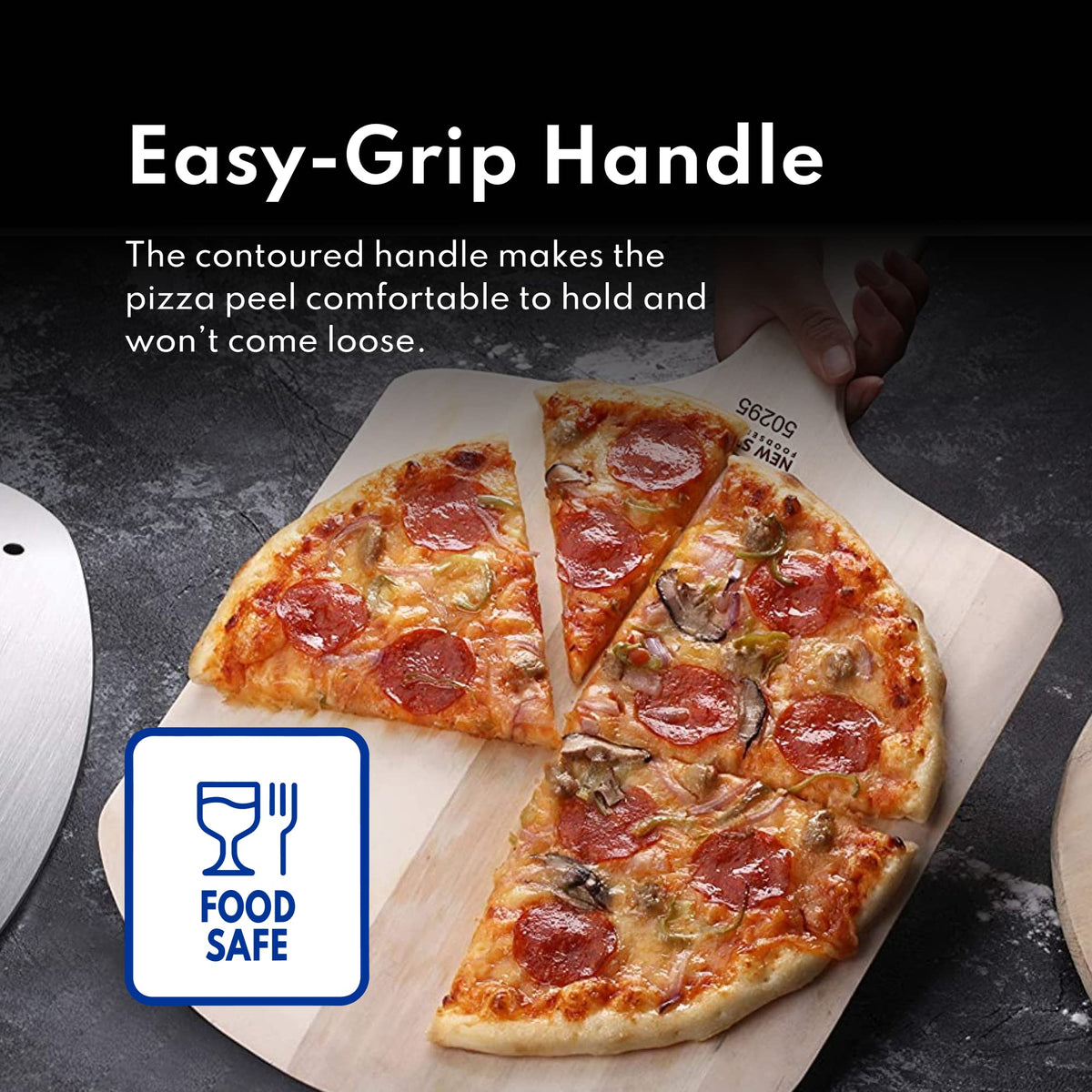 New Star Foodservice 50295 pizza peel helps move pizzas from oven to board