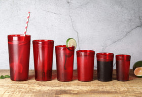 New Star Foodservice crack-resistant red tumbler stands up to daily commercial use.