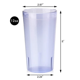 Blue 12 oz tumbler from New Star designed for stackable storage and quick refills
