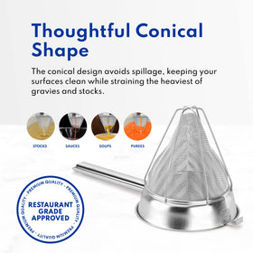 New Star Reinforced Bouillon Strainer 8-Inch compact design saves valuable shelf space.