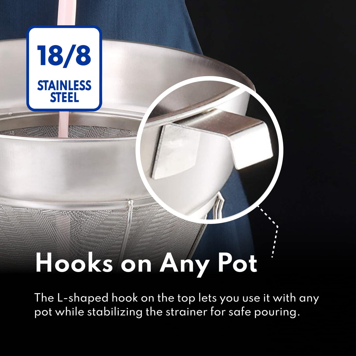 New Star Bouillon Strainer 8-Inch easy-clean finish for quick kitchen cleanups.