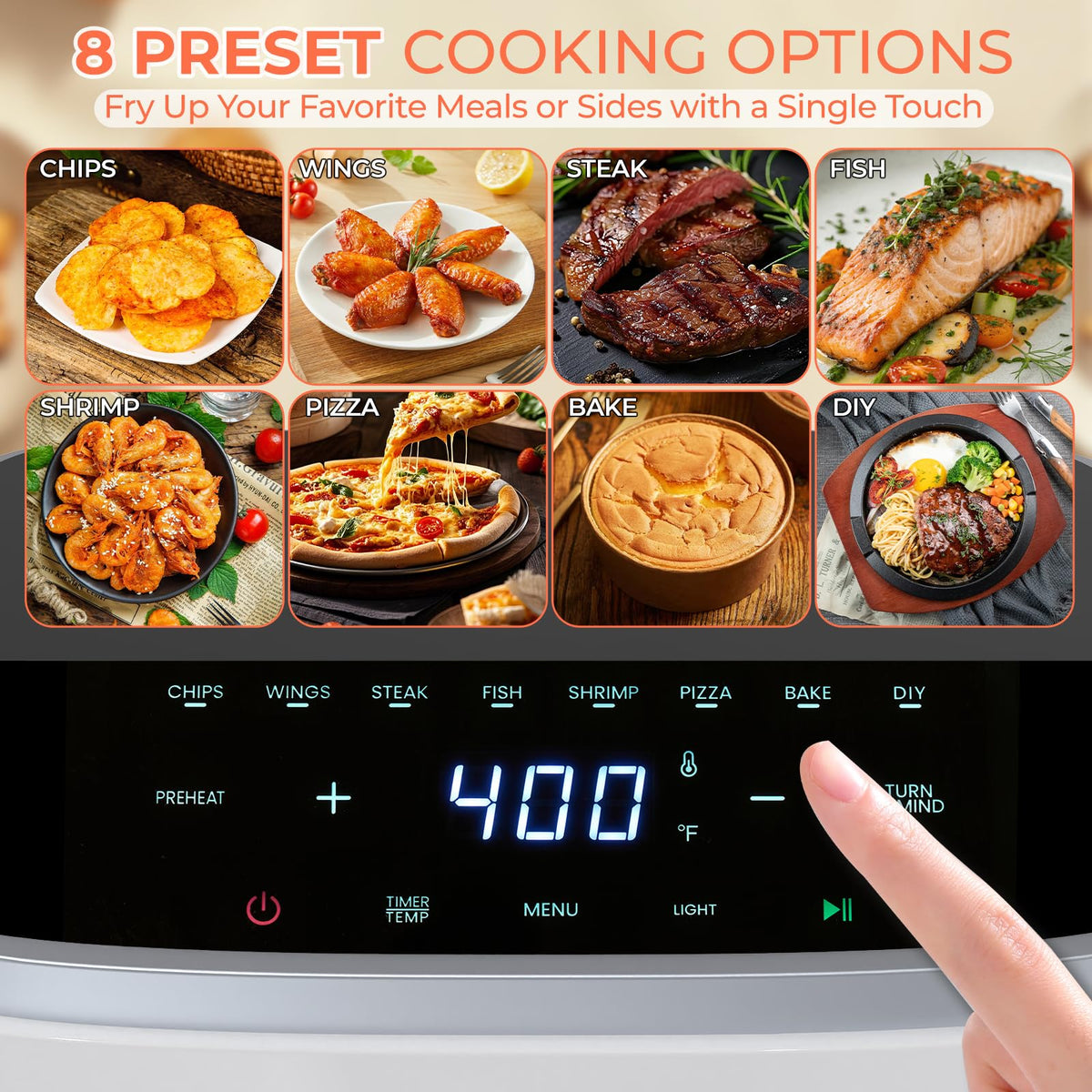 NEWBULIG Air Fryer see-through window lets you monitor progress.