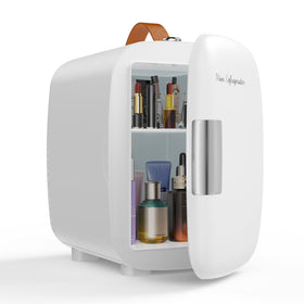 NEWBULIG mini fridge front view, compact 4L capacity for personal drinks and skincare.