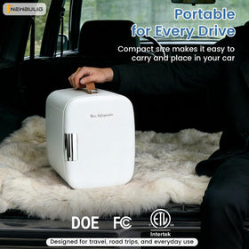 NEWBULIG fridge with AC/DC cords for home use or car travel.