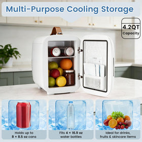 NEWBULIG mini fridge open lid reveals accessible skincare and snacks
