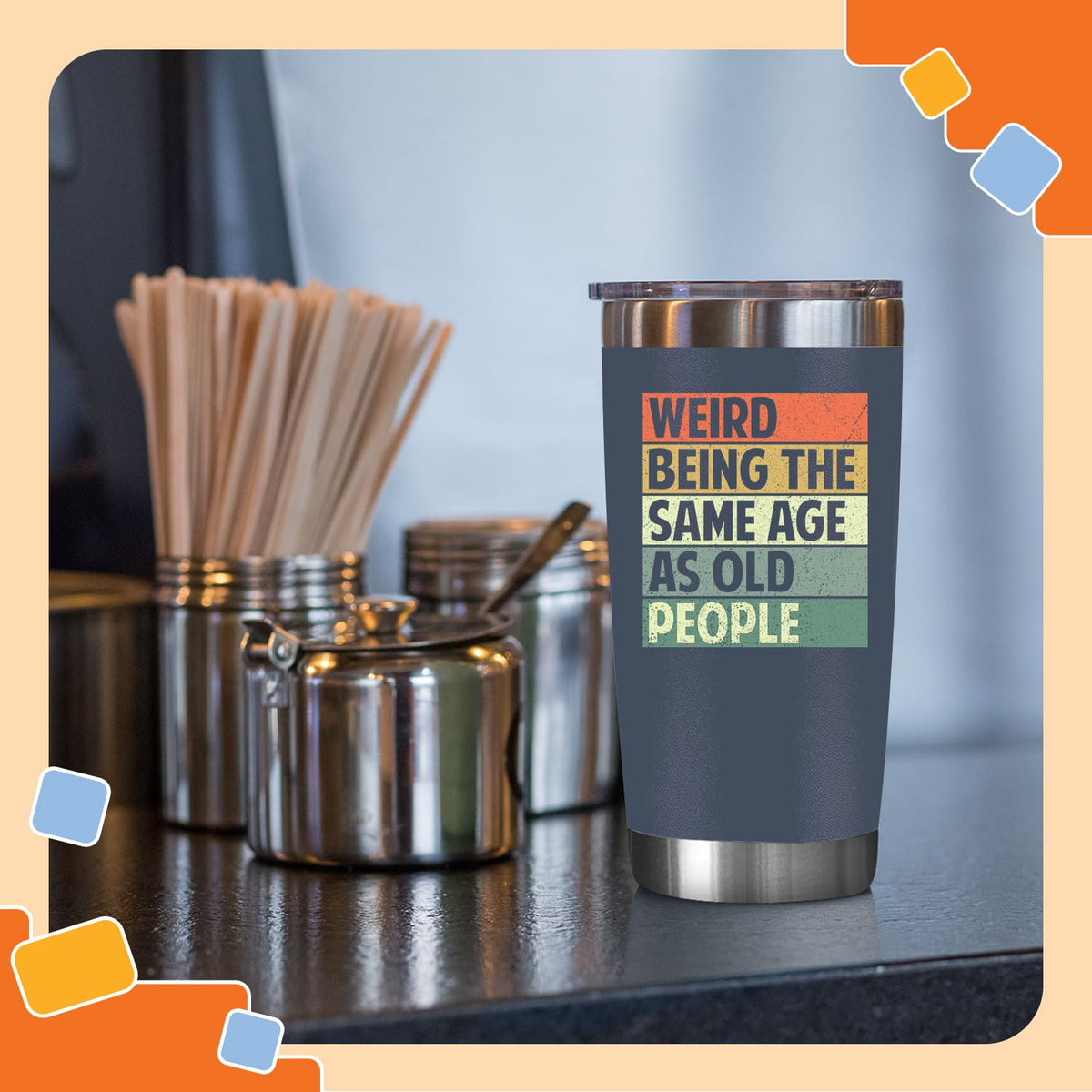 NewEleven 70th birthday tumbler designed for hot coffee, iced drinks, and more.