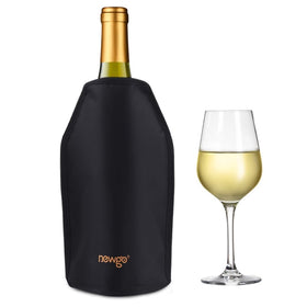 NEWGO wine cooler sleeve bottle-pour shows the chill on the neck for easy pouring