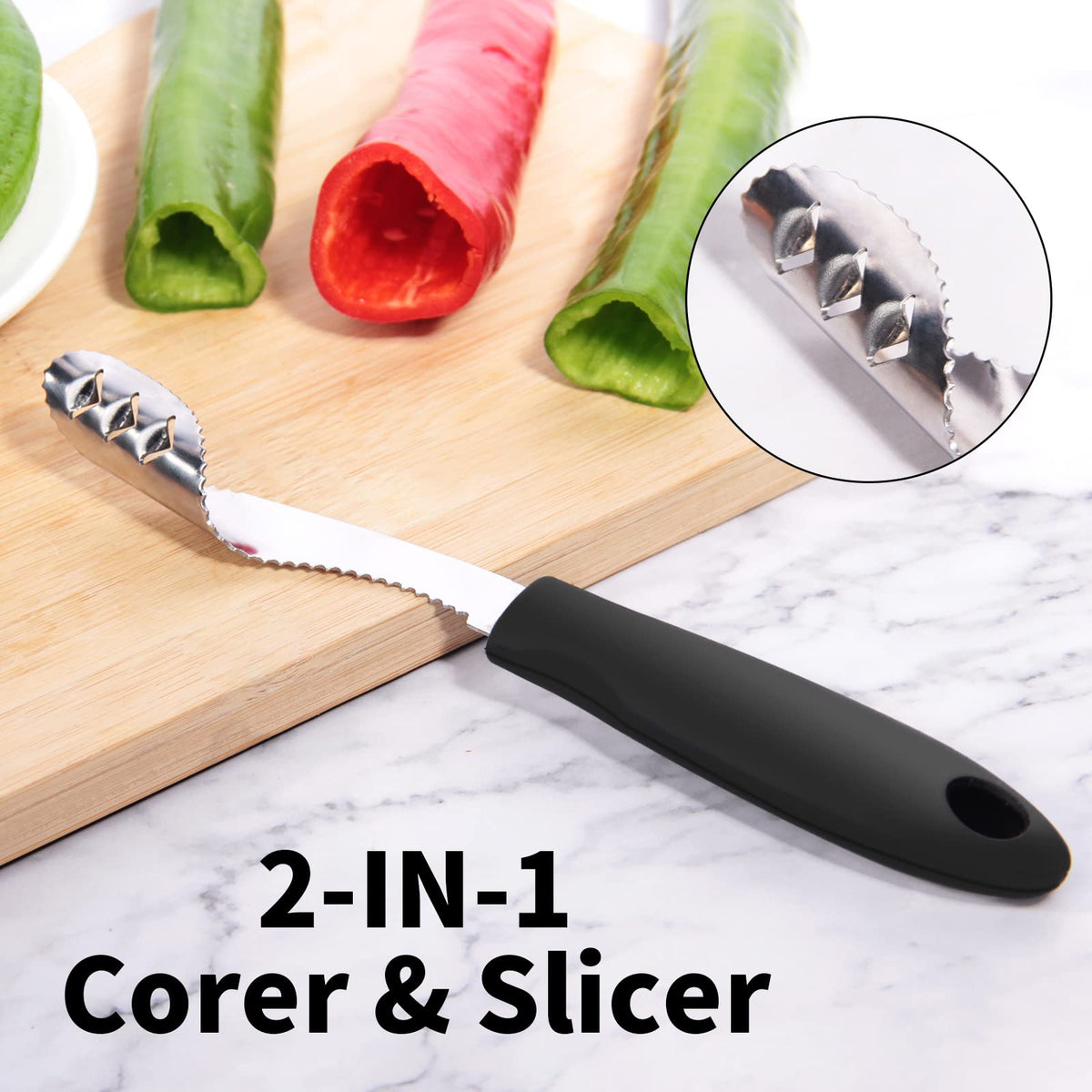 Newness stainless steel zucchini cucumber corer demonstrates clean cores for fast prep