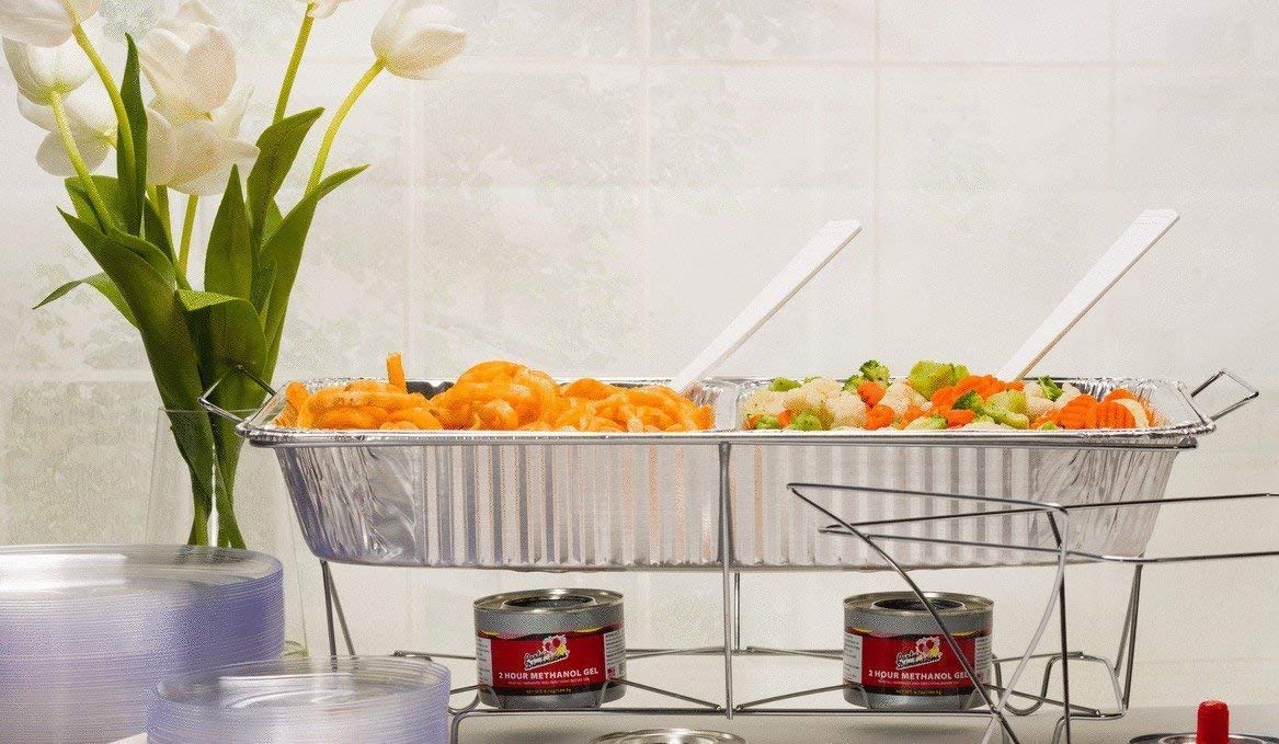Nicole Home Collection foil pan shown in steam table setup for serving guests.