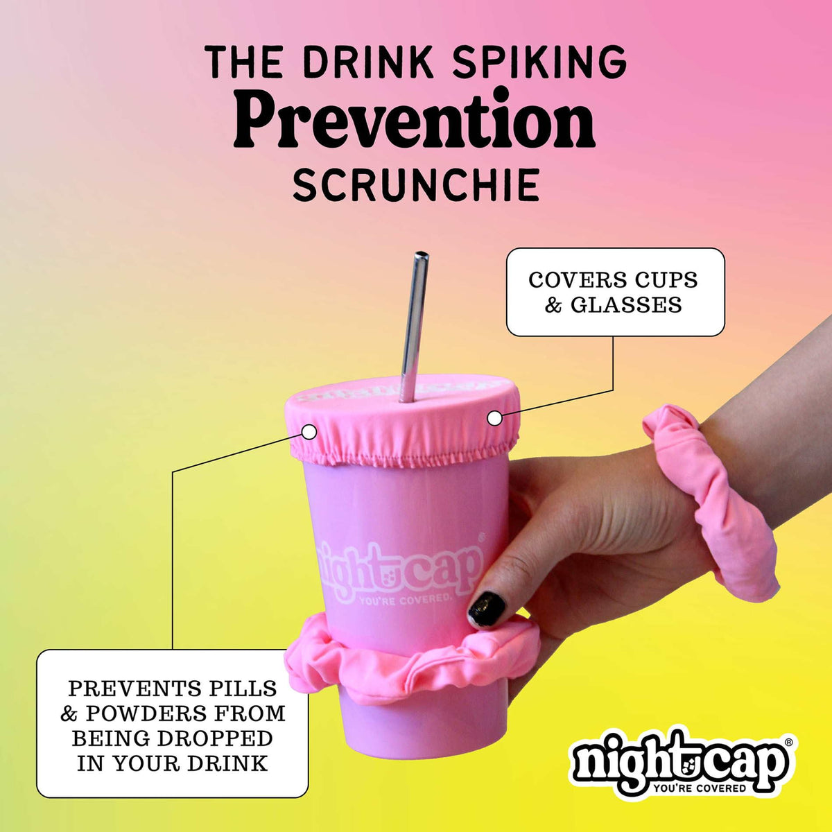 NightCap concealed cover pulls out to protect glasses in crowded venues.