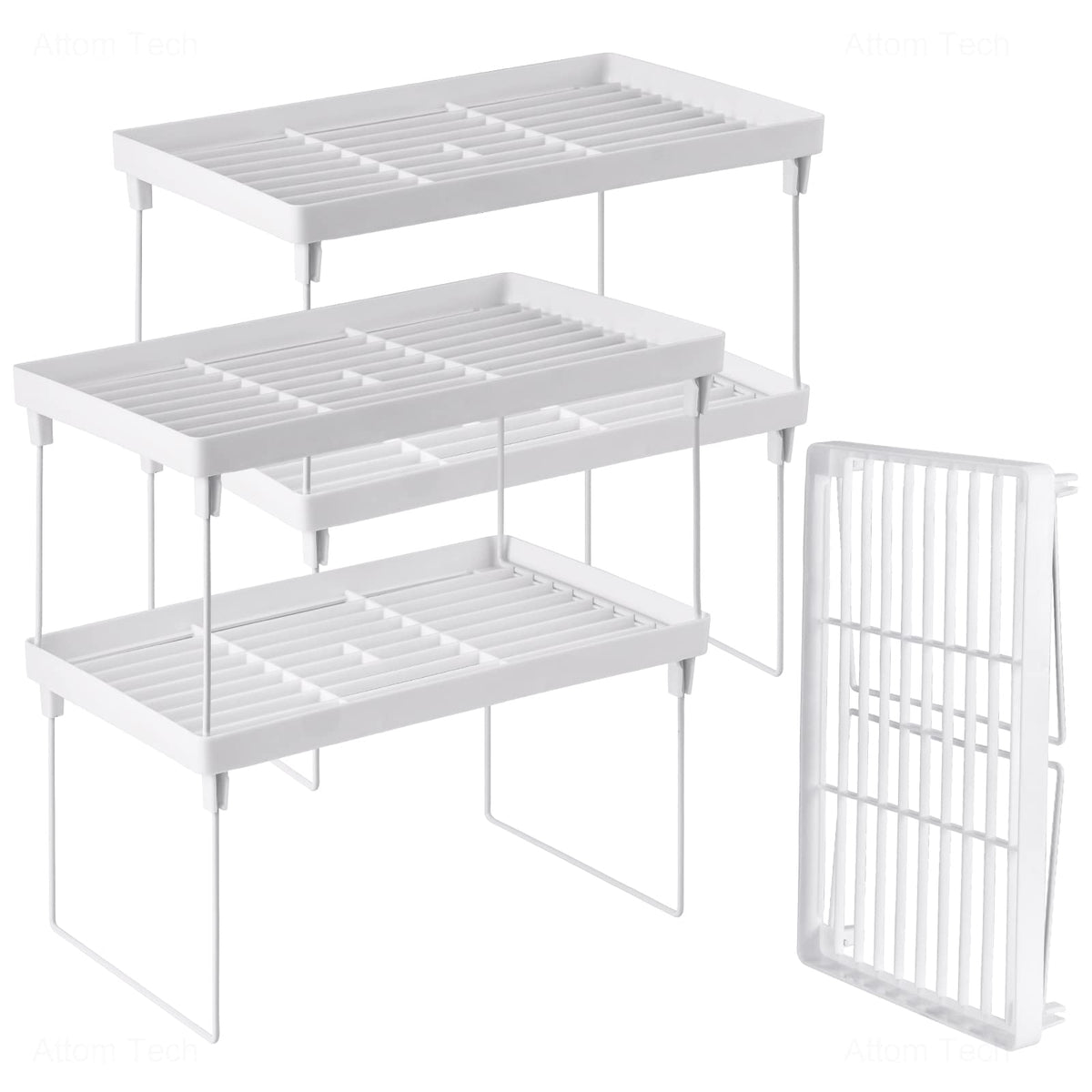 NiHome 4-Pack stackable shelves in white for space-saving kitchen organization