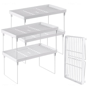 NiHome 4-Pack stackable shelves in white for space-saving kitchen organization