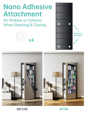Nano tape stabilizes the organizer, reducing movement during door use.