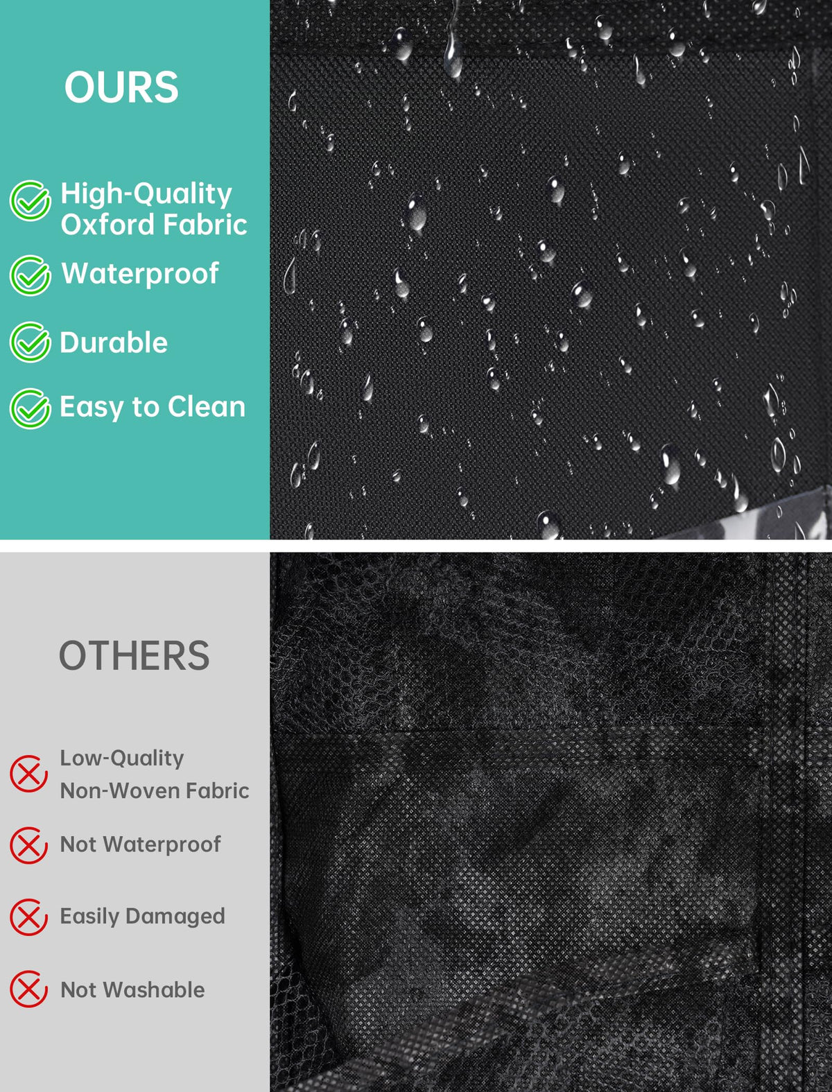 Thick waterproof Oxford fabric adds durability and long-lasting performance.