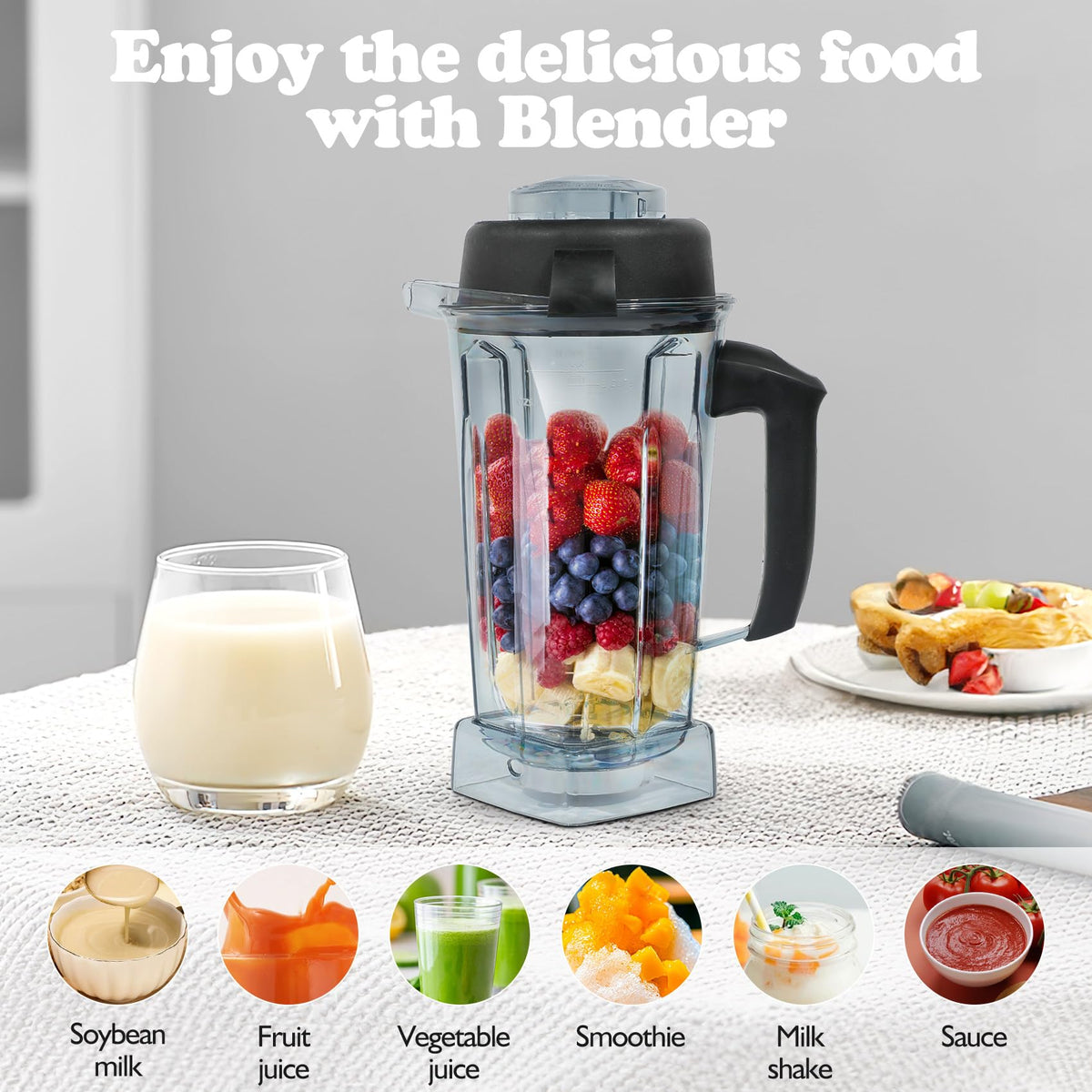 Nikkar 64oz pitcher featuring stainless steel blade for smooth blending.
