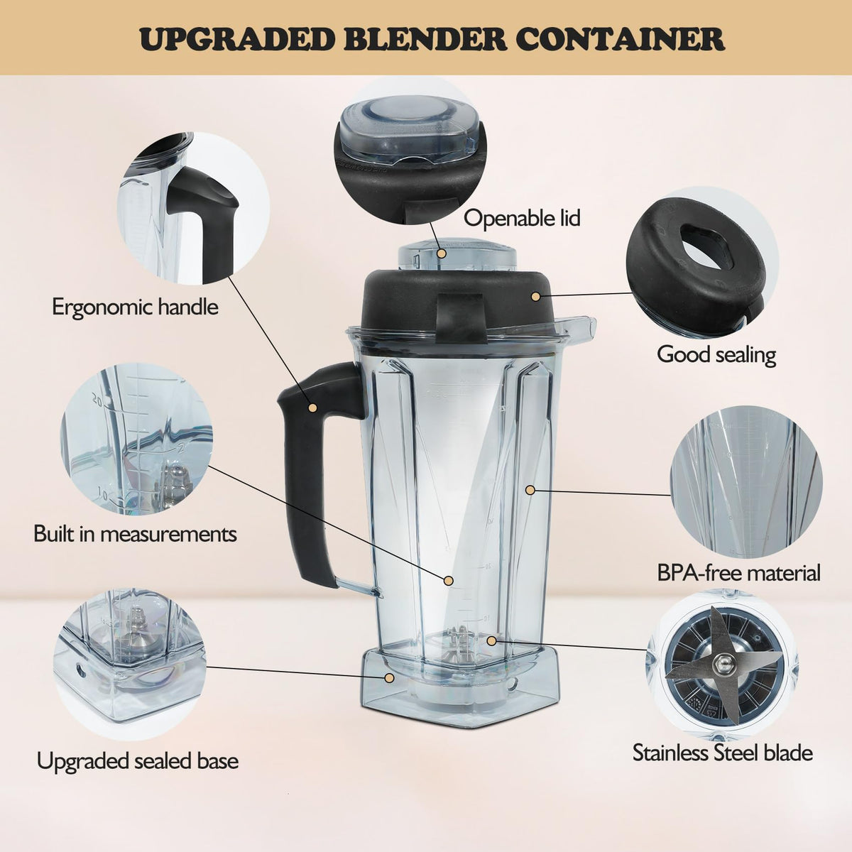 Nikkar 64oz pitcher with zinc alloy base for quieter operation.
