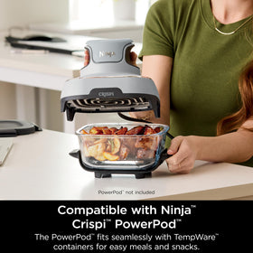 Ninja Crispi PowerPod compatibility enables high-heat cooking with this container.