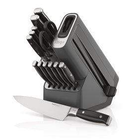 Ninja NeverDull knife block on counter with blades ready for precise slicing.