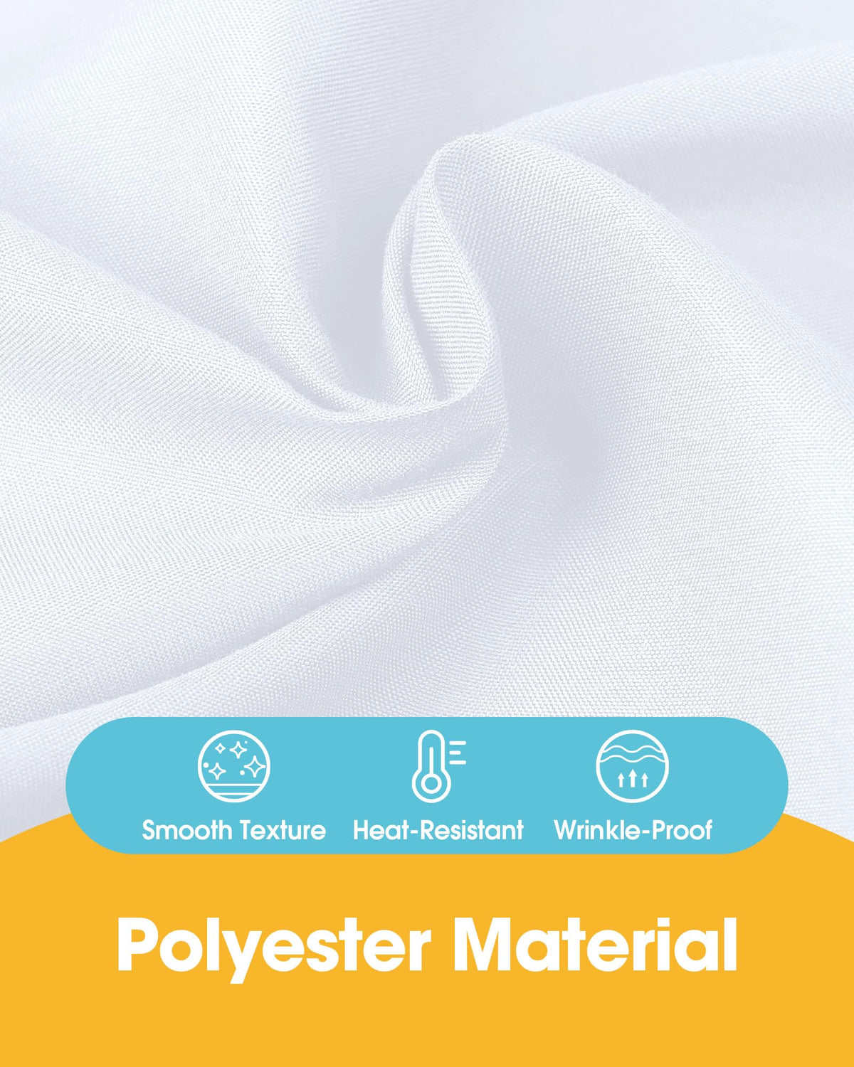 Niuara six-pack white table cloths provide consistent coverage for gatherings.