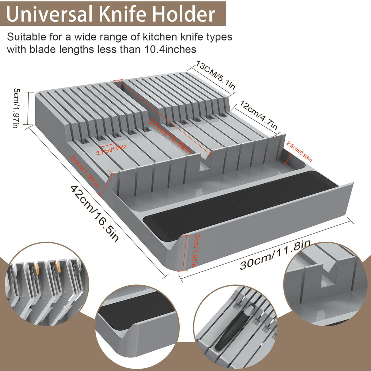 NIUXX knife block anti-slip handle area provides secure, easy access