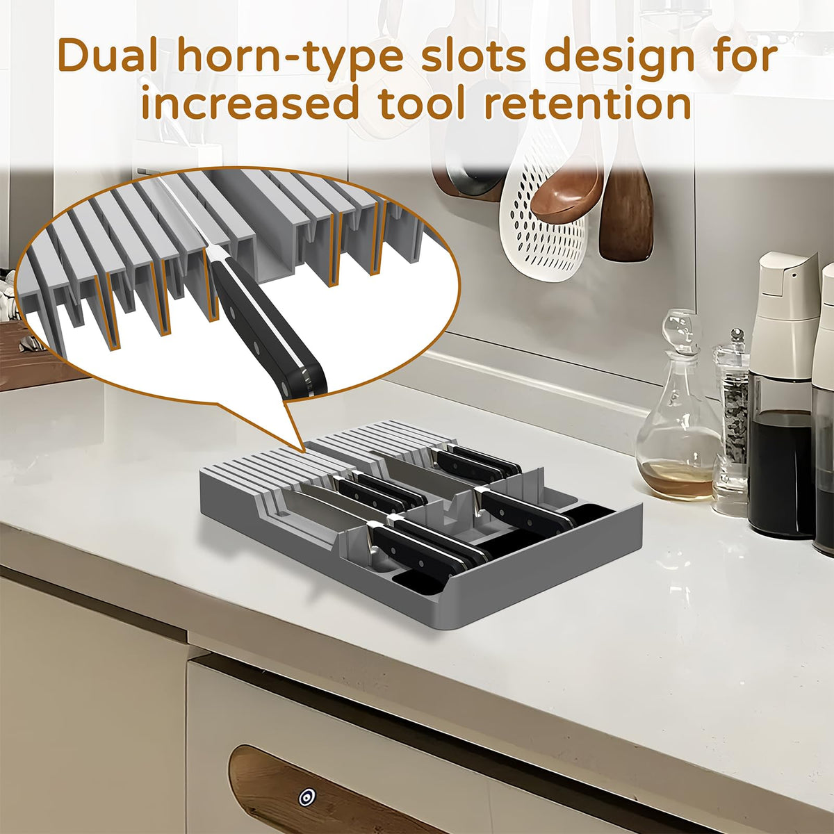 NIUXX drawer knife block with horn-slots prevents movement of knives