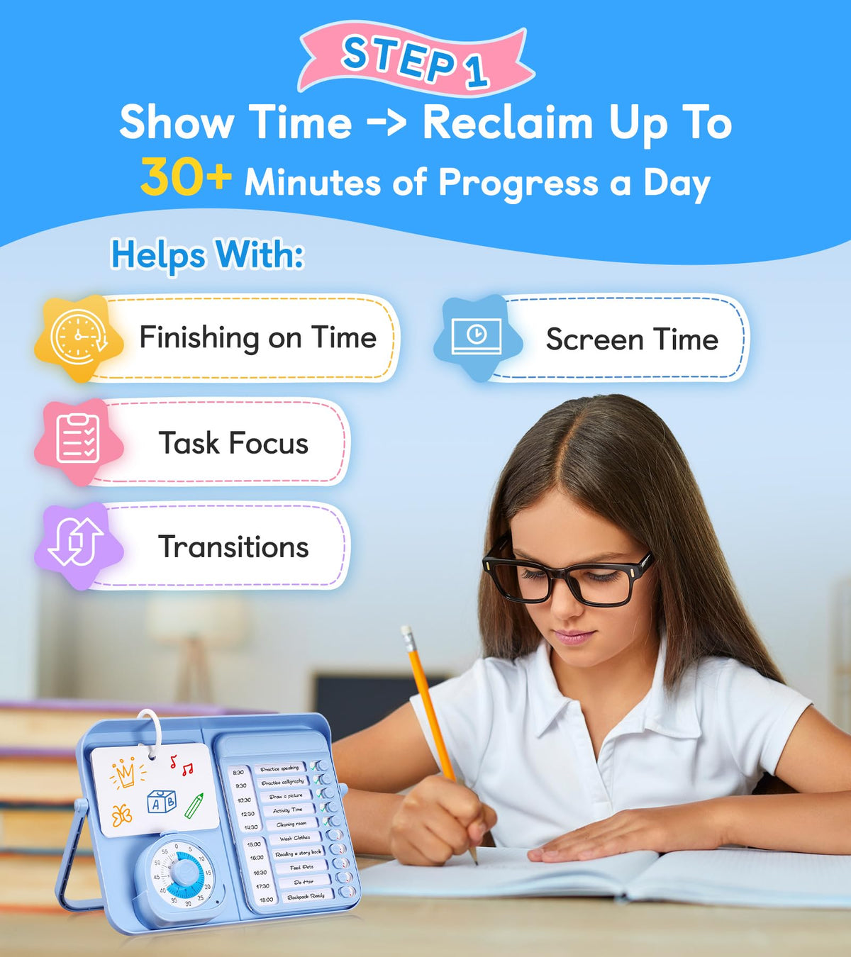 Reduce Questions Nixroork 5-in-1 Visual Timer & Schedule Planner for Kids with ADHD & A ...