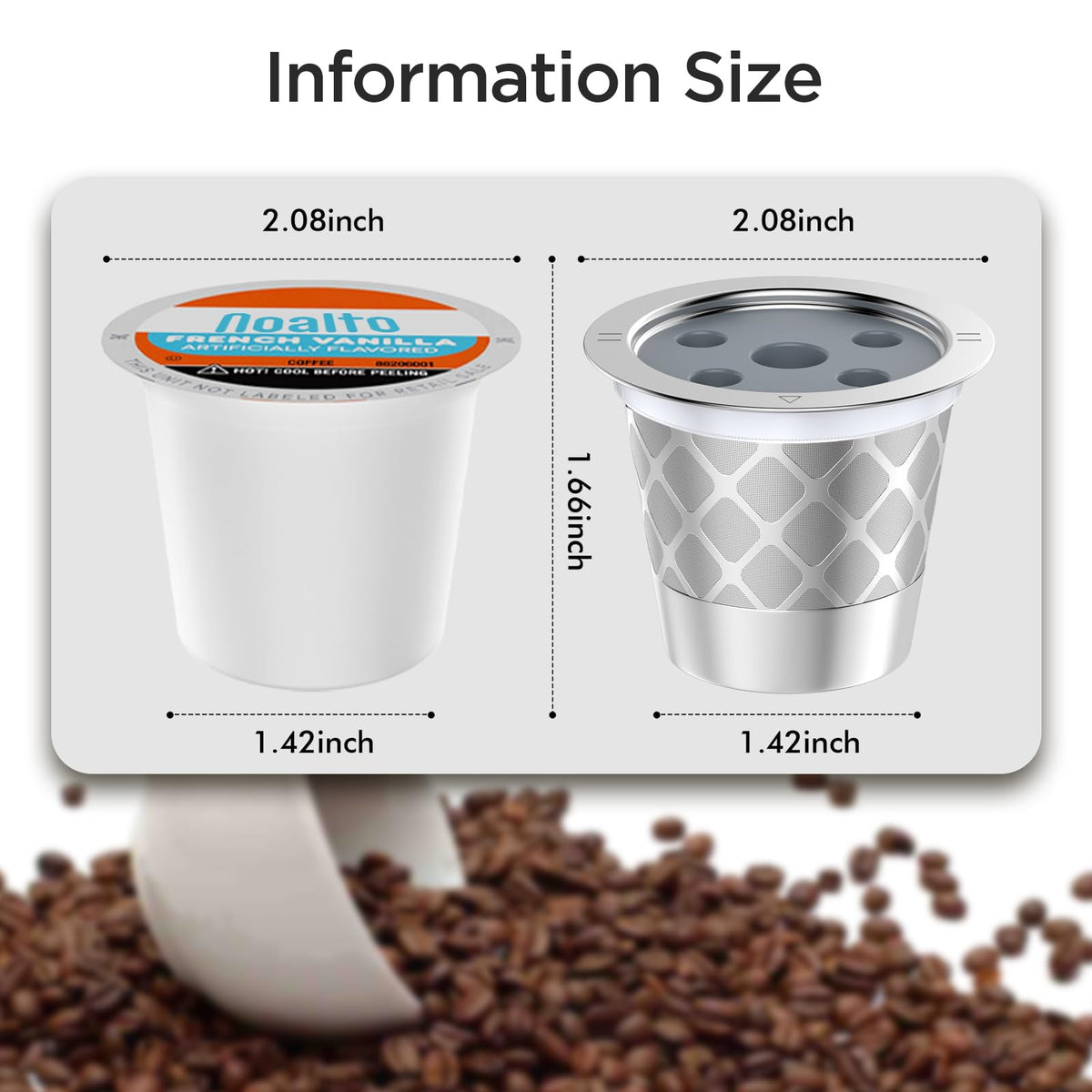 NOALTO stainless steel K cups reduce waste versus disposable pods.