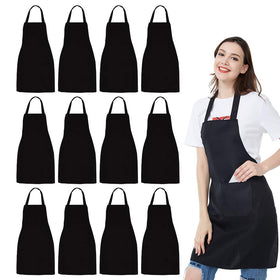 NOBONDO 12-pack bib apron in black, front view with two pockets.