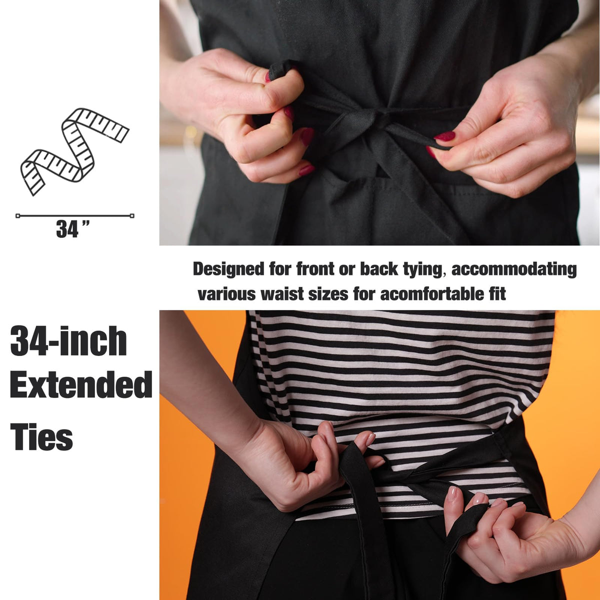 NOBONDO machine-washable apron resists wrinkles and shrinkage.