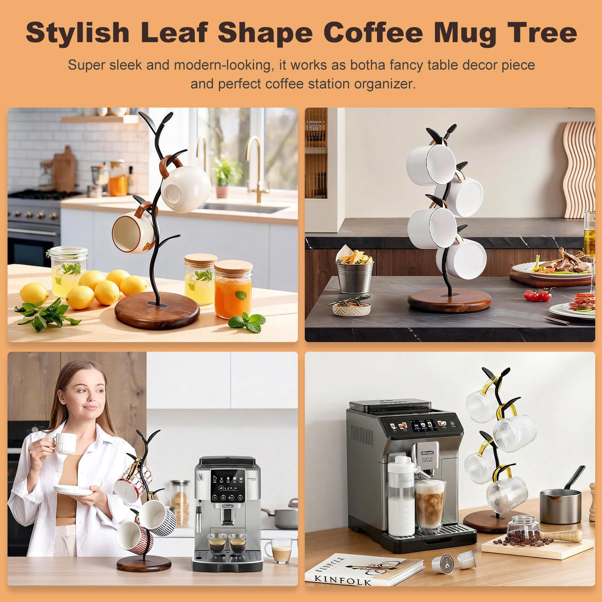 Noeixrah countertop decor adds modern style while keeping mugs accessible.