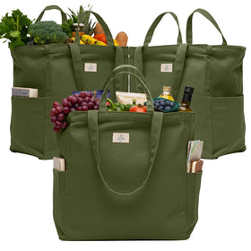 Nook Theory 3-Pack Army Green stand-up bags with 7 compartments for organized groceries.
