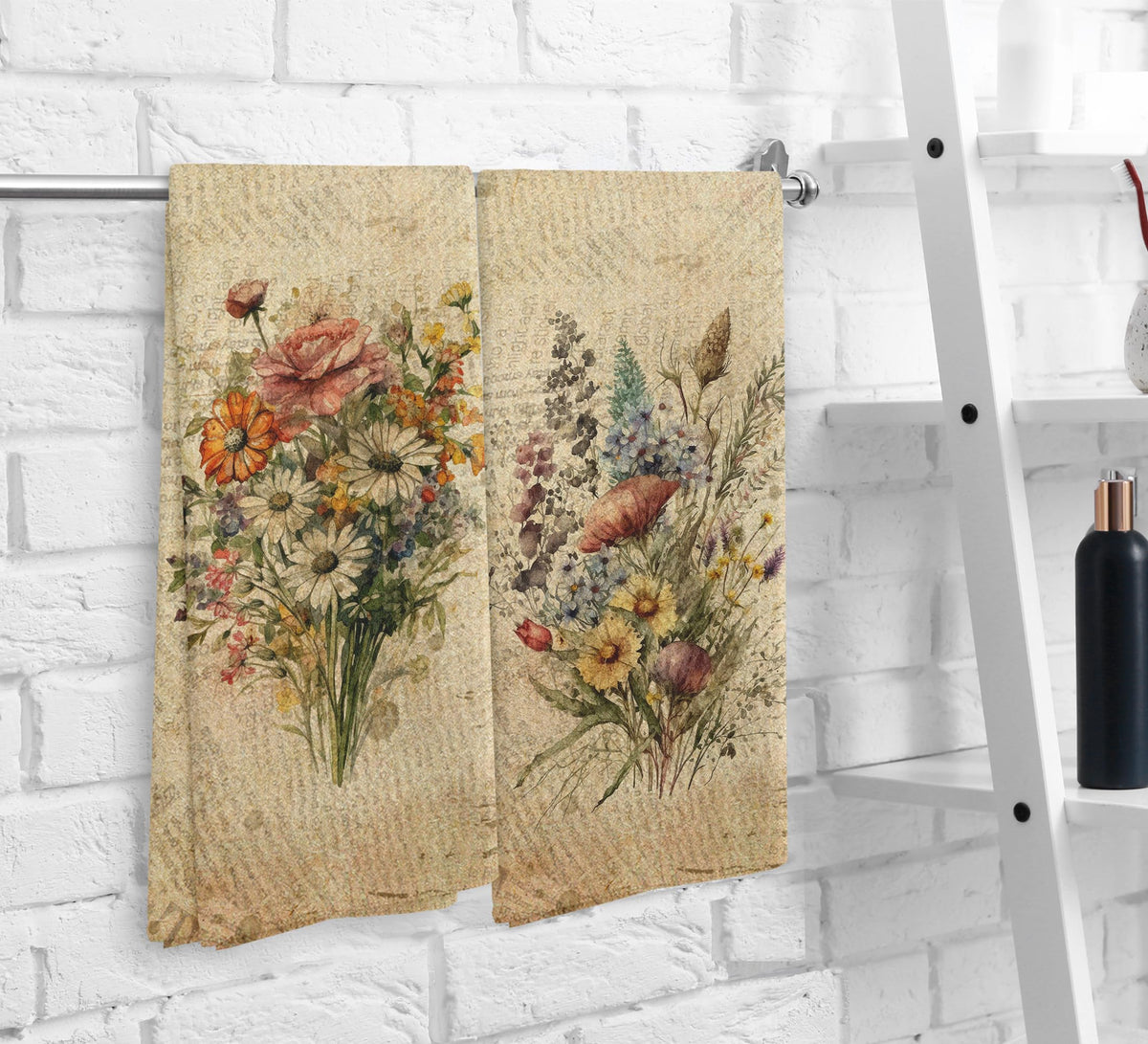 NOQL Vintage Floral dishcloths in use for drying dishes