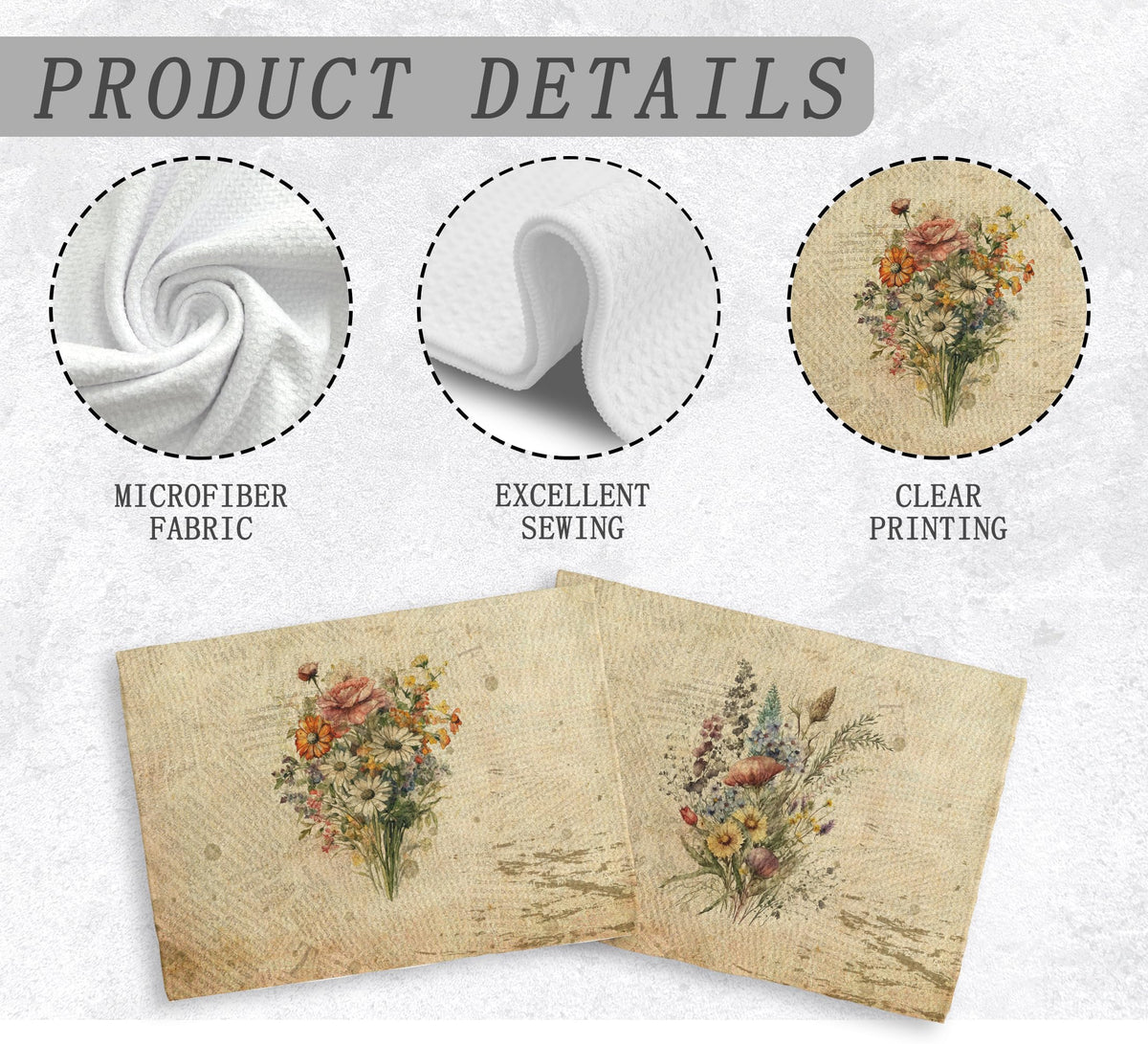 NOQL Vintage Floral pattern close-up highlights retro bouquet design