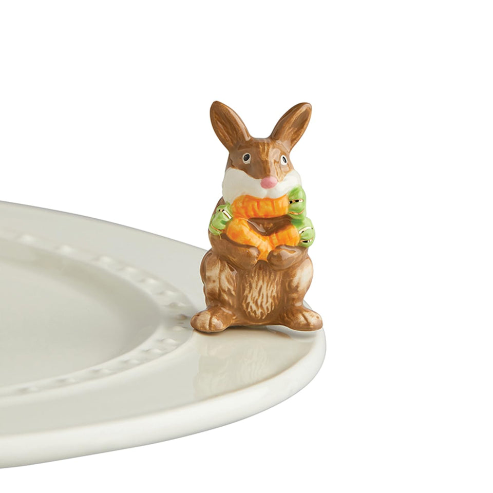 Nora Fleming Funny Bunny brown mini on tabletop adds seasonal charm