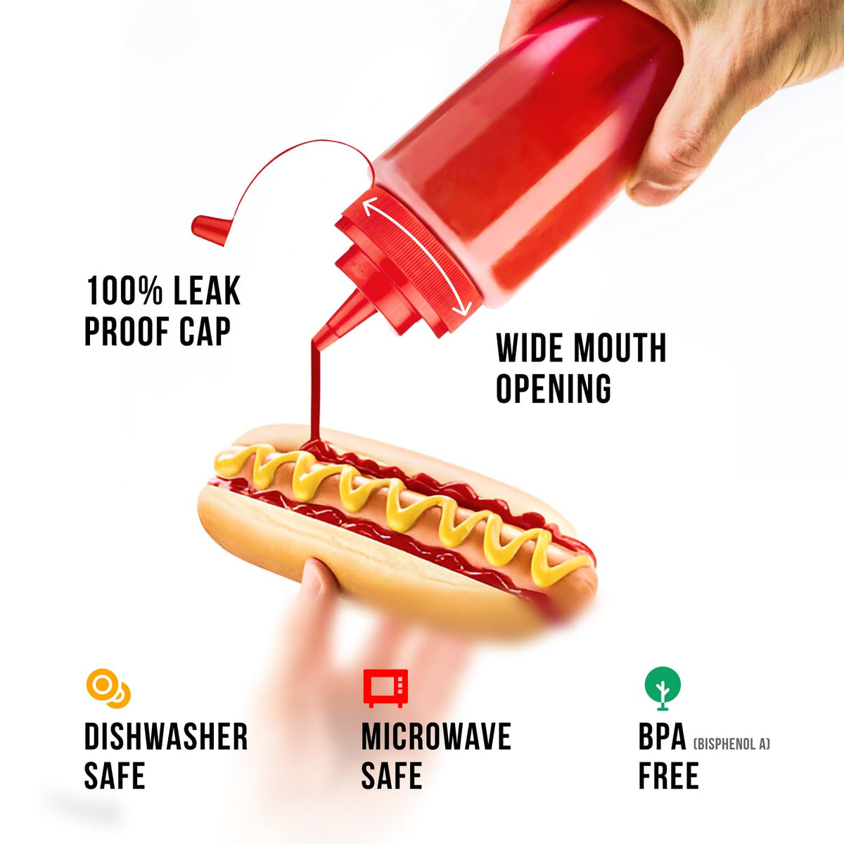 Norcalway squeeze bottle wide-mouth opening for fast, mess-free filling.