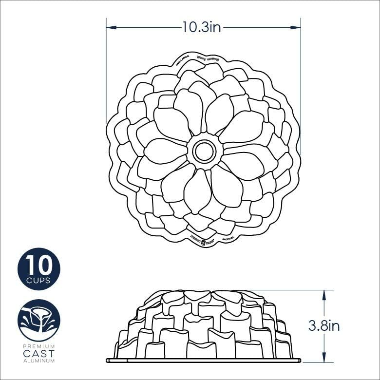 Nordic Ware Blossom Bundt Pan Toffee dusting sugar enhances petals beautifully.