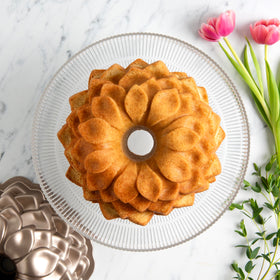 Nordic Ware Blossom Bundt Pan Toffee petal detail highlights delicate floral texture.