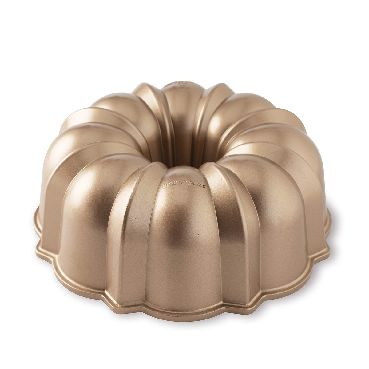 Nordic Ware Original Bundt 12cup Toffee front view highlighting durable cast aluminum for crisp cake detail