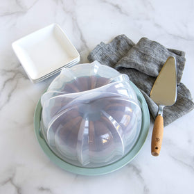 Nordic Ware Bundt Cake Keeper lid showing clear visibility and ease of use
