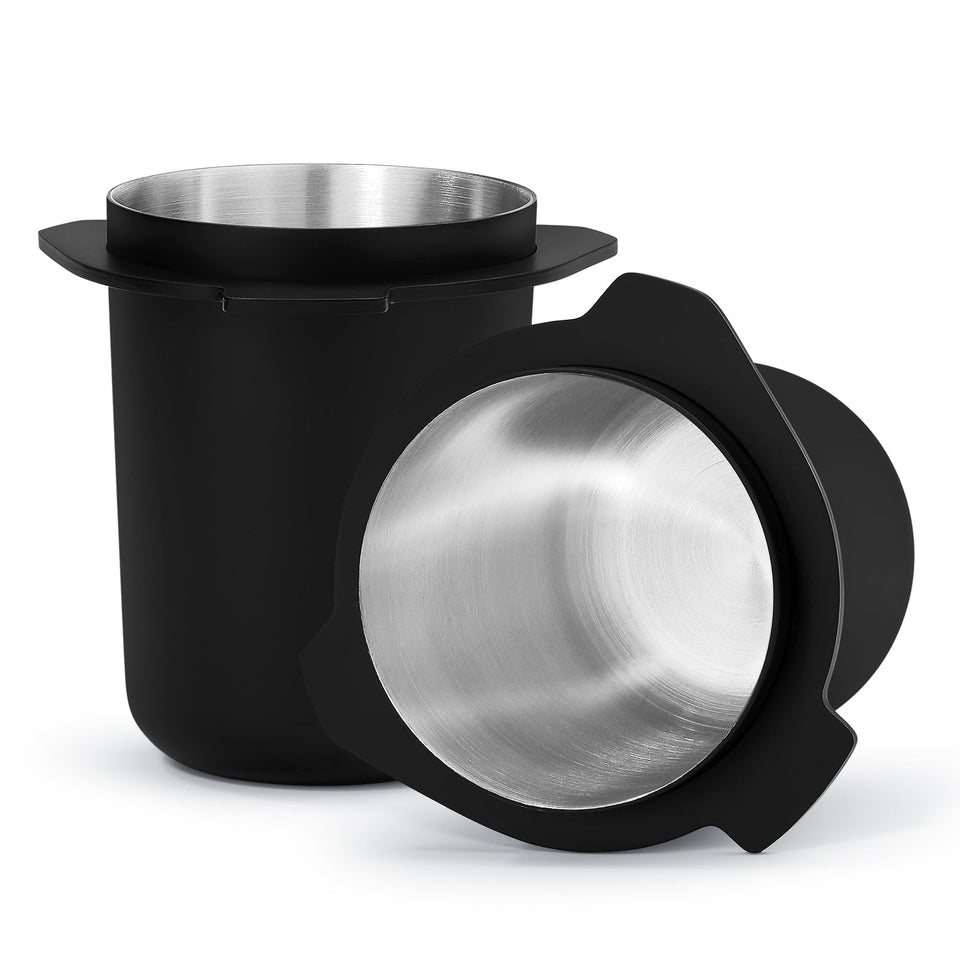 Normcore 53-3mm dosing cup for portafilter; durable stainless steel in matte black.