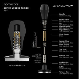Normcore V4.1 tamper handle in anodized aluminum for durability.
