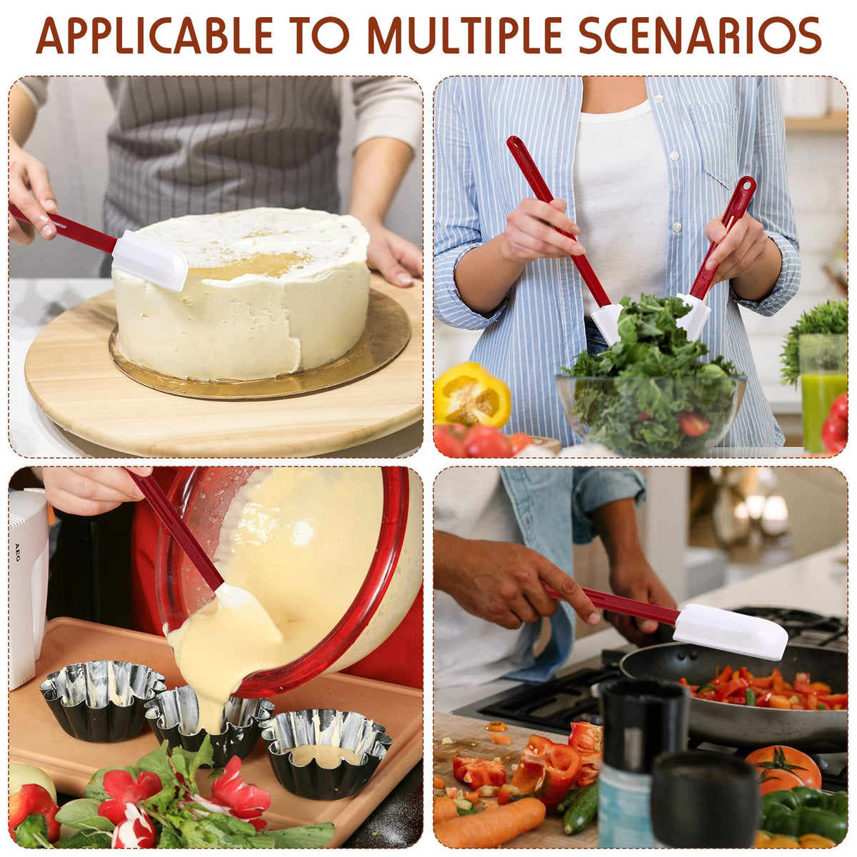 Norme 8-pcs silicone spatulas handle hard dough without scratching.