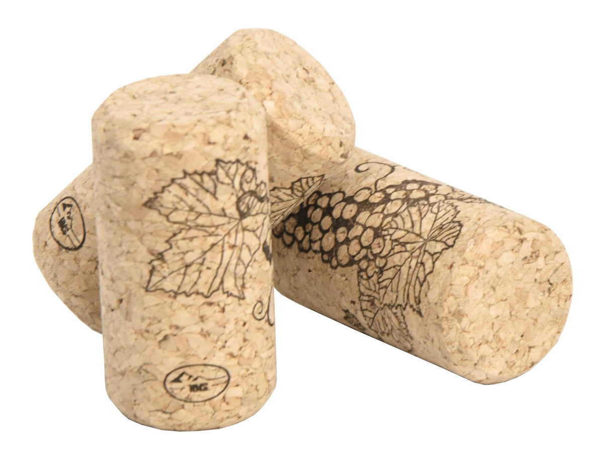 Close-up of Amorim Grape #9 corks showing chamfered edges for smooth bottle insertion