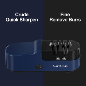 Northmas Knife Sharpener polishing edge: fine stage for burr-free finish.