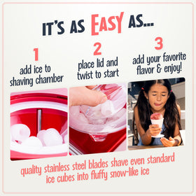 Nostalgia Snow Cone Machine with reusable cup included for serving at gatherings.