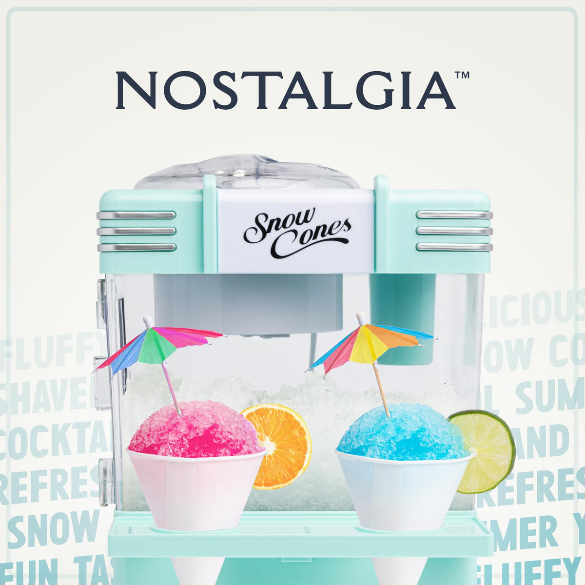 Nostalgia snow cone machine features a built-in safety switch for family-friendly use
