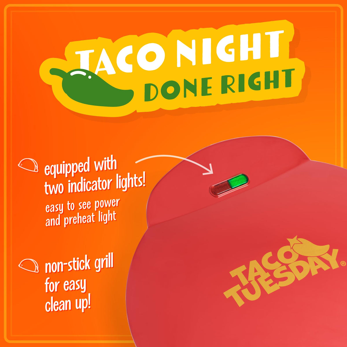 Nostalgia Taco Tuesday Deluxe 10-inch surface ready to cook six wedges.